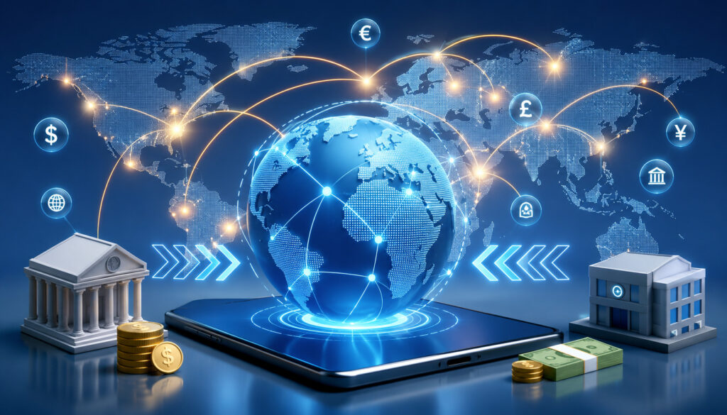 Cross-border real-time payment network illustration